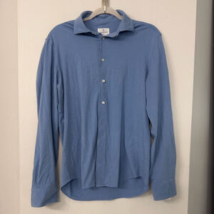 Emanuel Berg Men’s Medium 15 3/4 Light Blue Cotton Blend Stretch Button Up Shirt